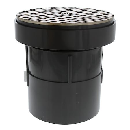 Jones Stephens 4in LevelBest Complete Pipe Fit Cleanout System, 3-1/2in Plastic Spud, 6in Nickel Bronze Cover C59105